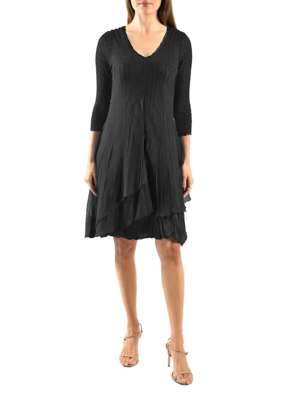 NEW, Koma Rov Ruffle Tiered Charmeuse & Chiffon Cocktail Dress Sz M #MD2006